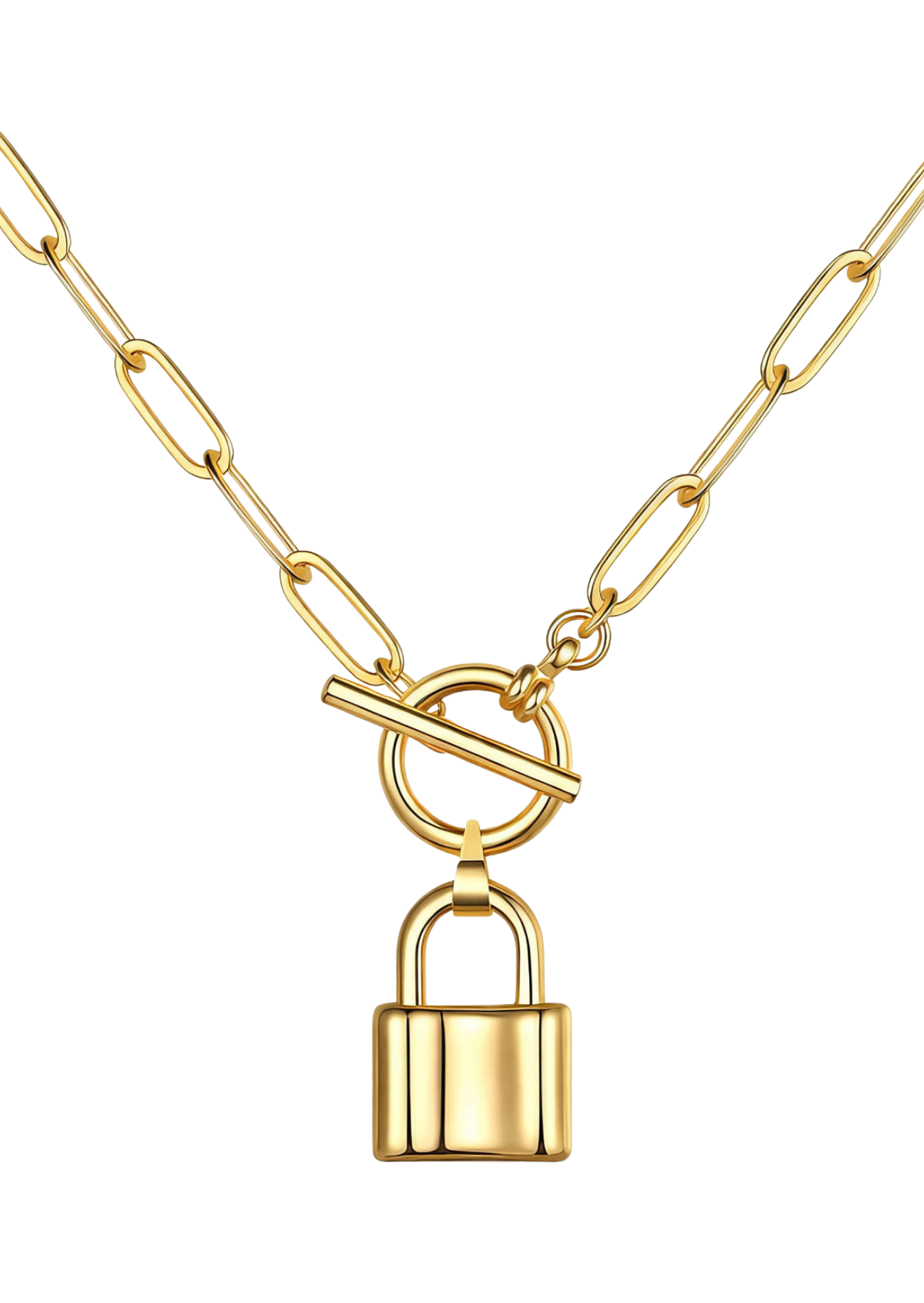 18K PVD Gold-Plated Stainless Steel Padlock Toggle Necklace