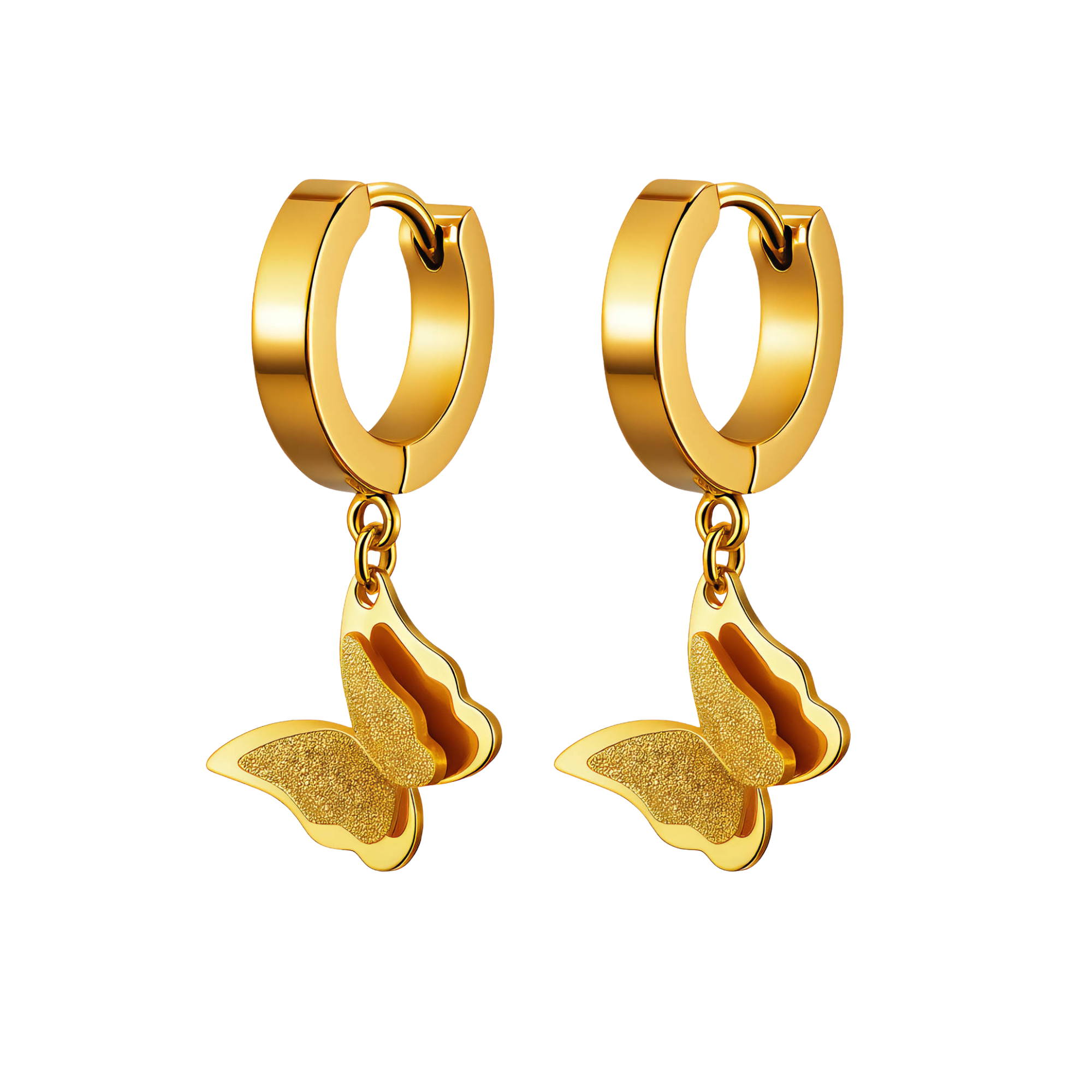 Butterfly Drop Hoop Earrings – 18K PVD Gold Plated Stainless Steel
