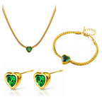 Emerald Heart Jewellery Set – 18K PVD Gold Plated Stainless Steel