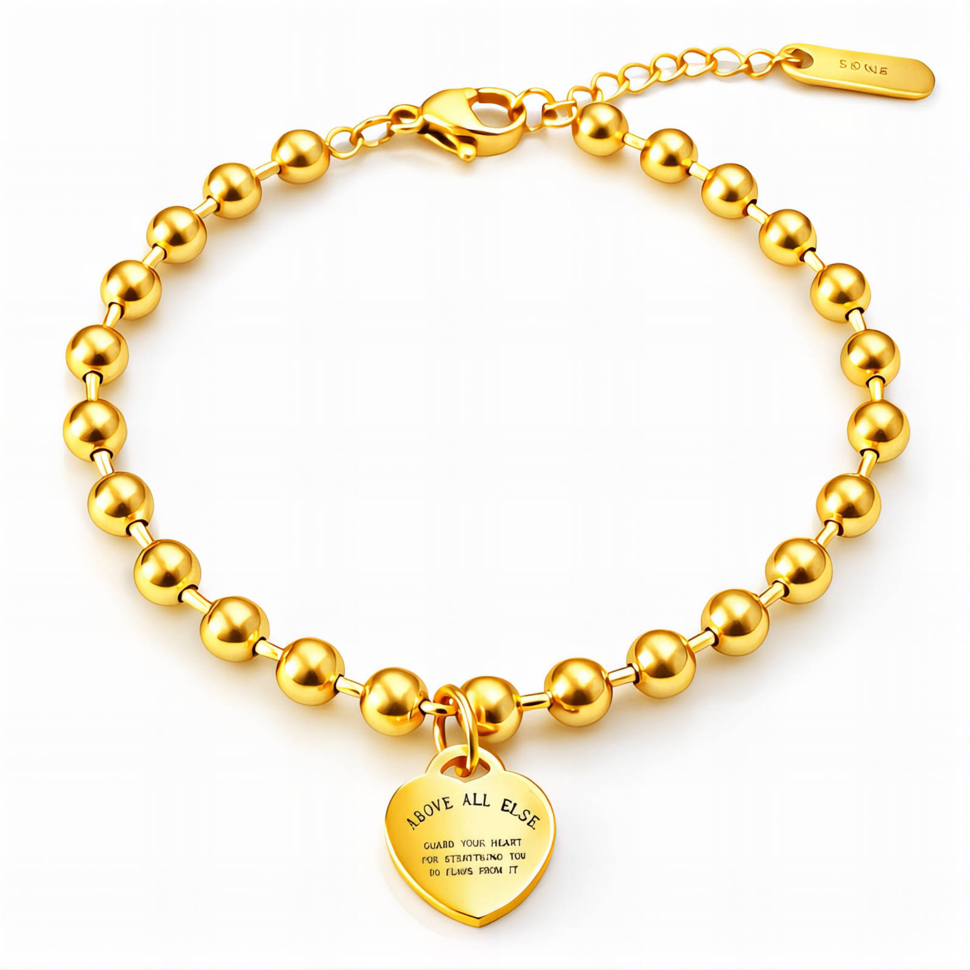 Gold Beaded Heart Bracelet – 18K Gold-Plated Waterproof Jewellery