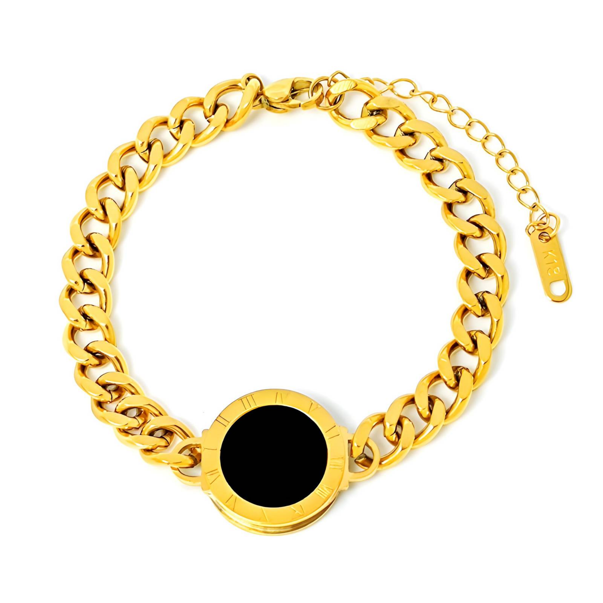 Gold Black Medallion Chain Bracelet – 18K PVD Gold Plated Stainless Steel
