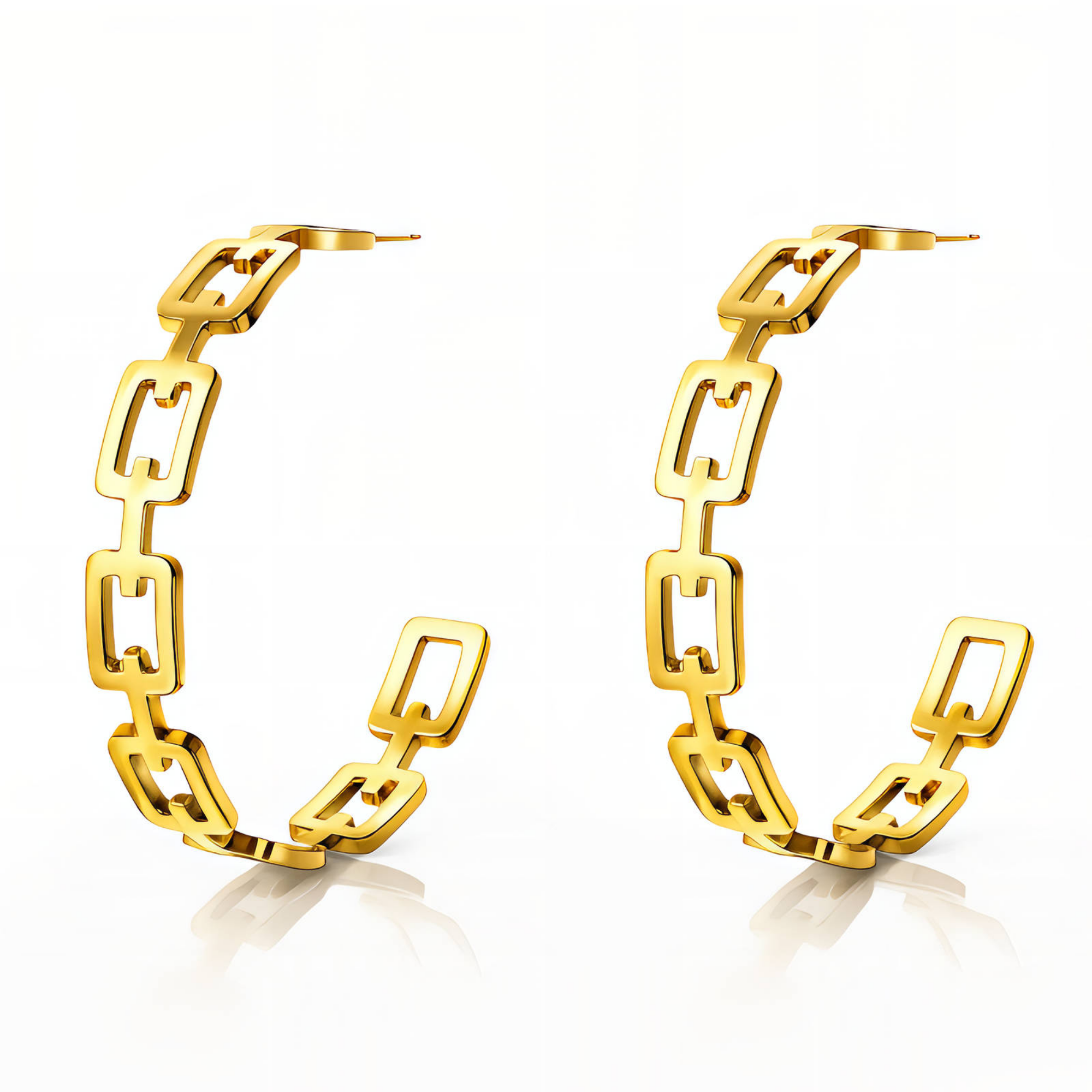 Gold Chain Link Hoop Earrings – 18K PVD Gold Plated Stainless Steel