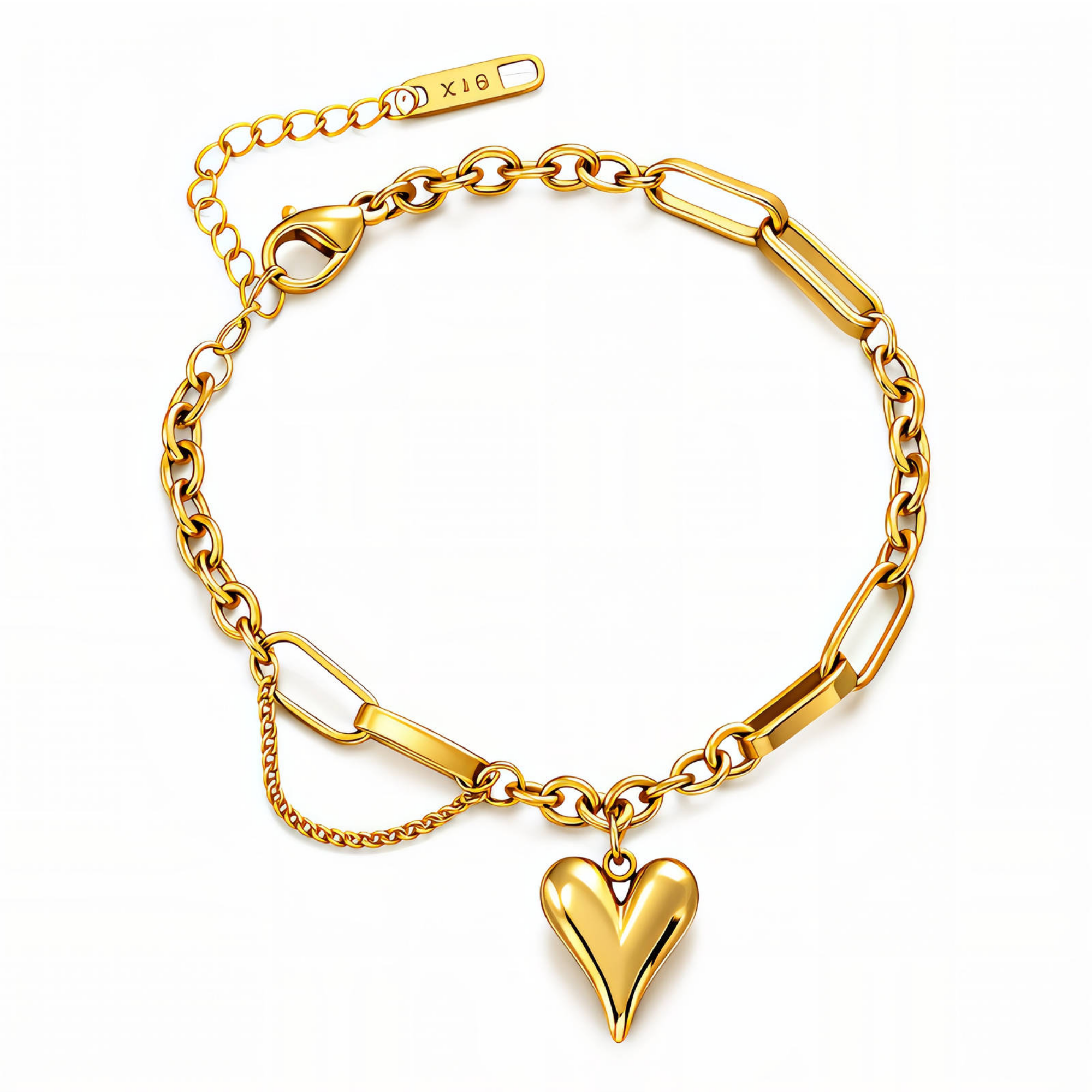 Gold Heart Charm Bracelet – 18K Gold-Plated Waterproof Jewellery