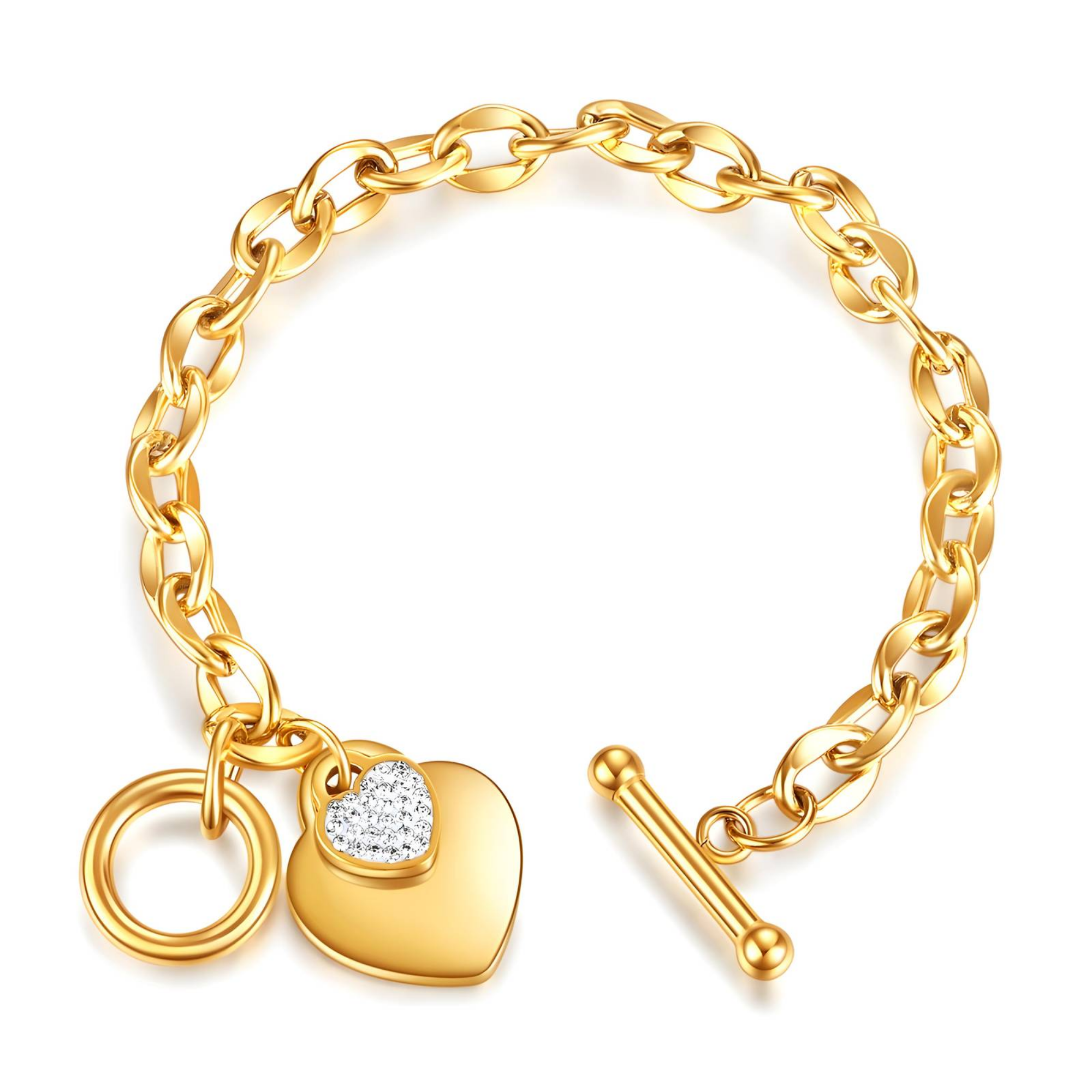 Gold Heart Charm Bracelet – 18K PVD Gold Plated Stainless Steel