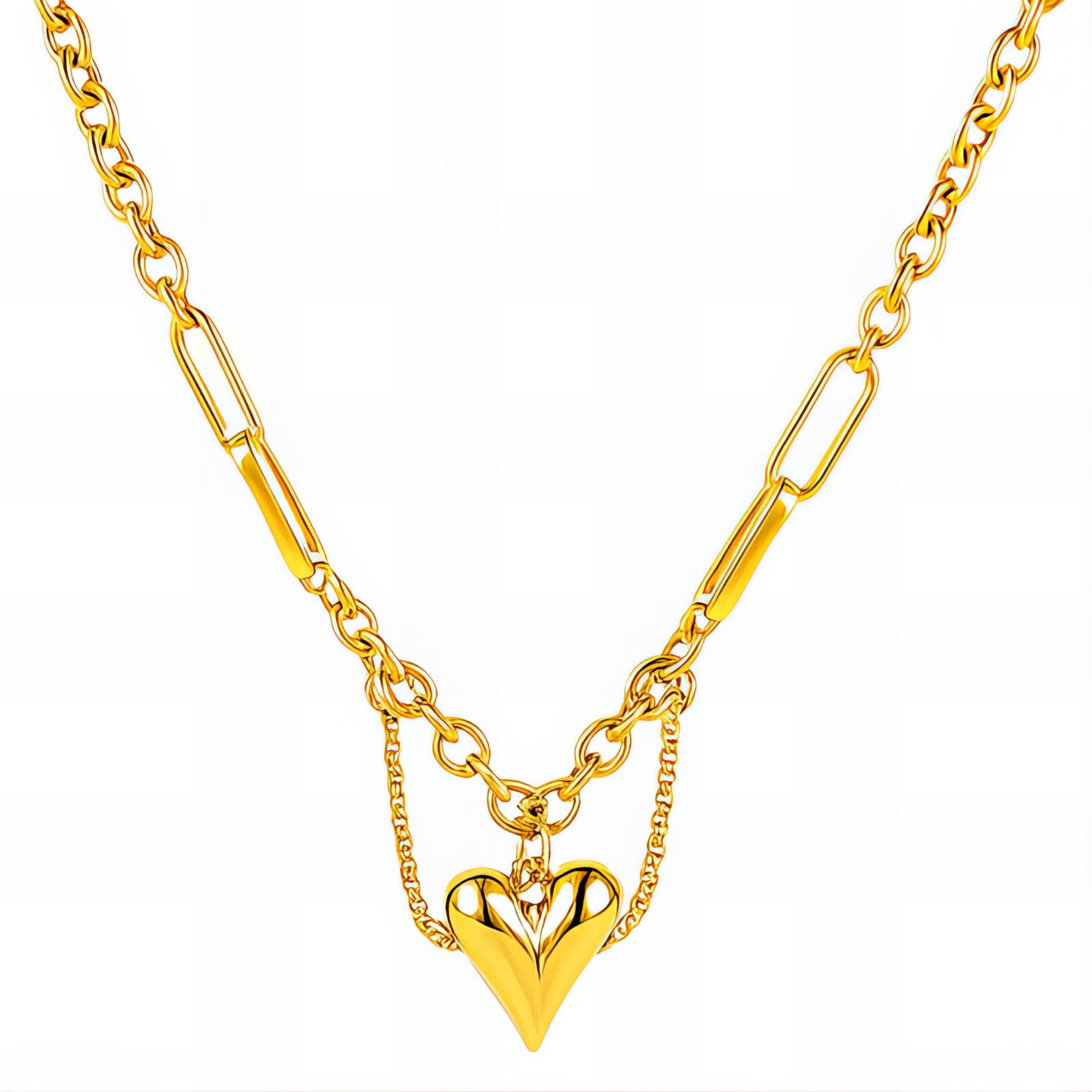 Gold Heart Pendant Chain Necklace – 18K PVD Gold Plated Stainless Steel