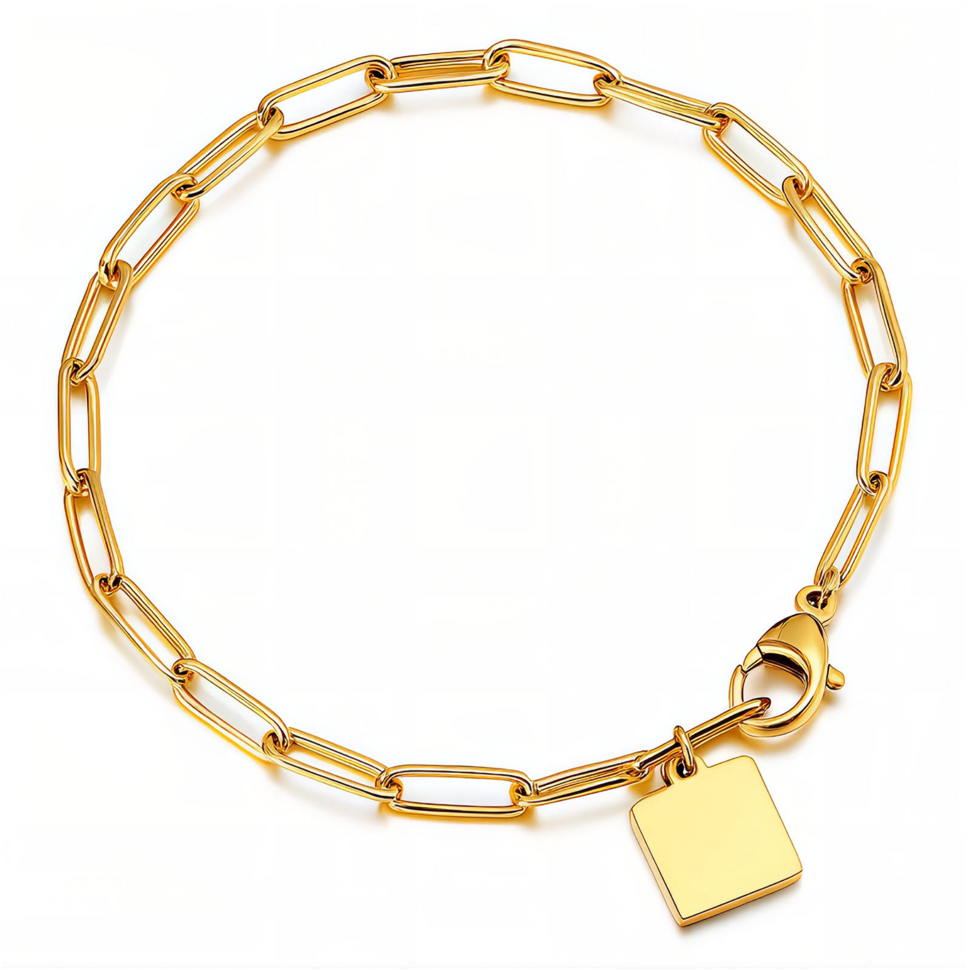 Gold Paperclip Tag Bracelet – 18K Gold-Plated Waterproof Jewellery