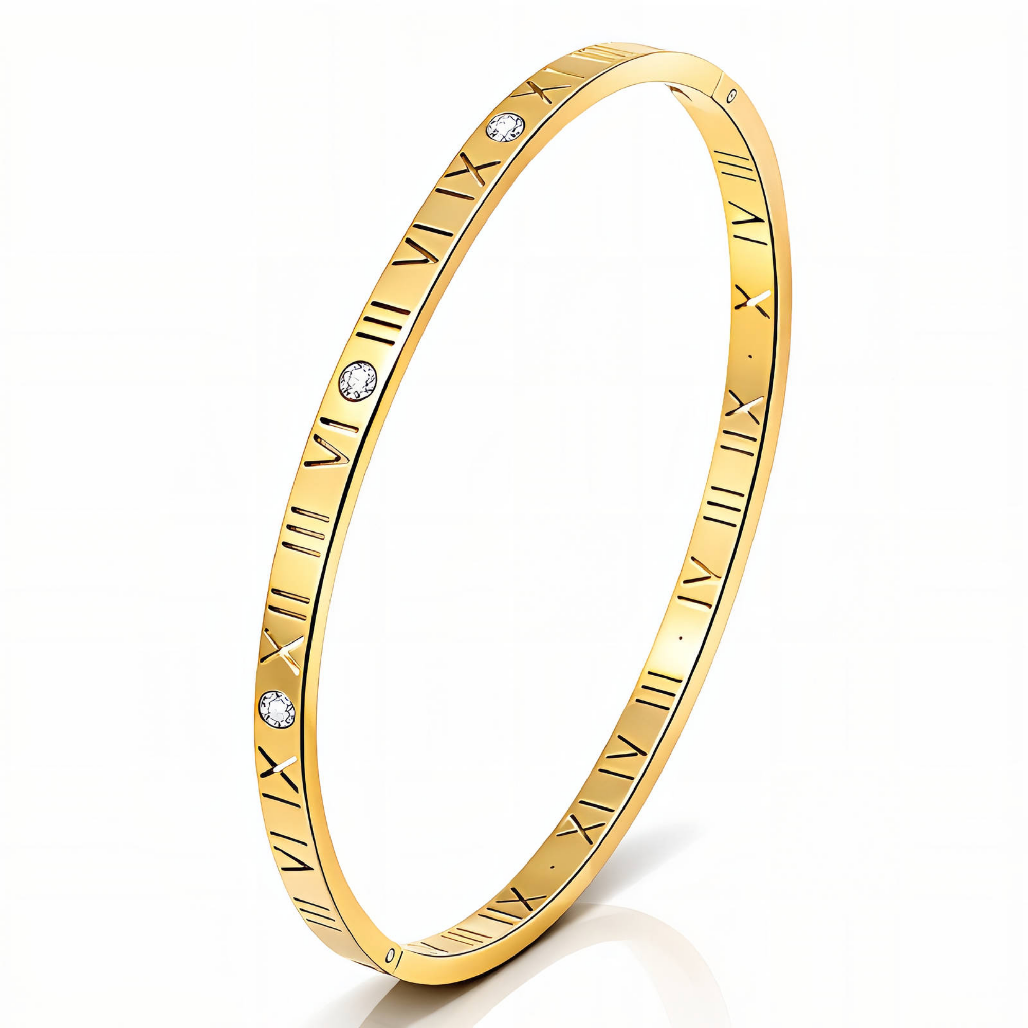 Gold Roman Numeral Bangle Bracelet – 18K PVD Gold Plated Stainless Steel