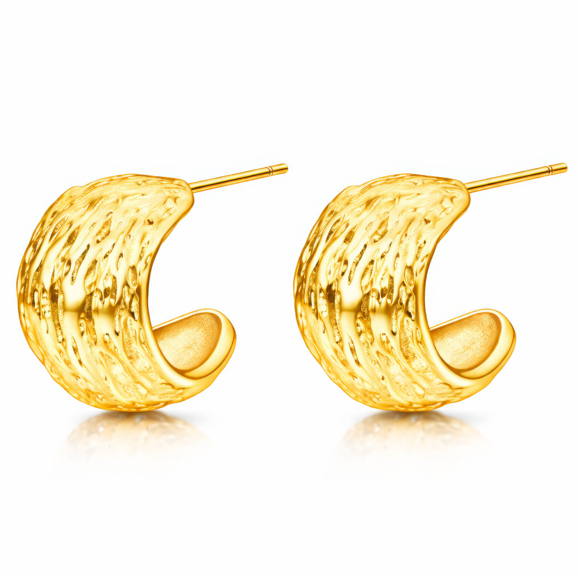 Gold Textured Hoop Earrings – 18K PVD Gold Plated Stainless Steel