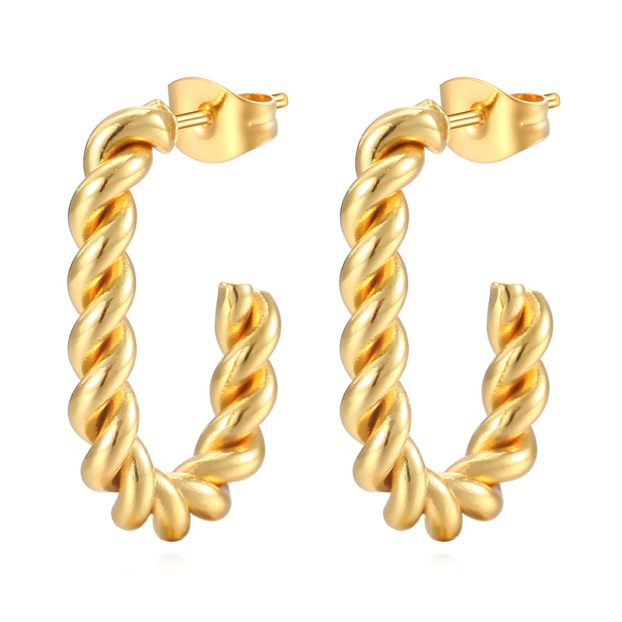 Gold Twisted Hoop Earrings – 18K PVD Gold Plated Stainless Steel