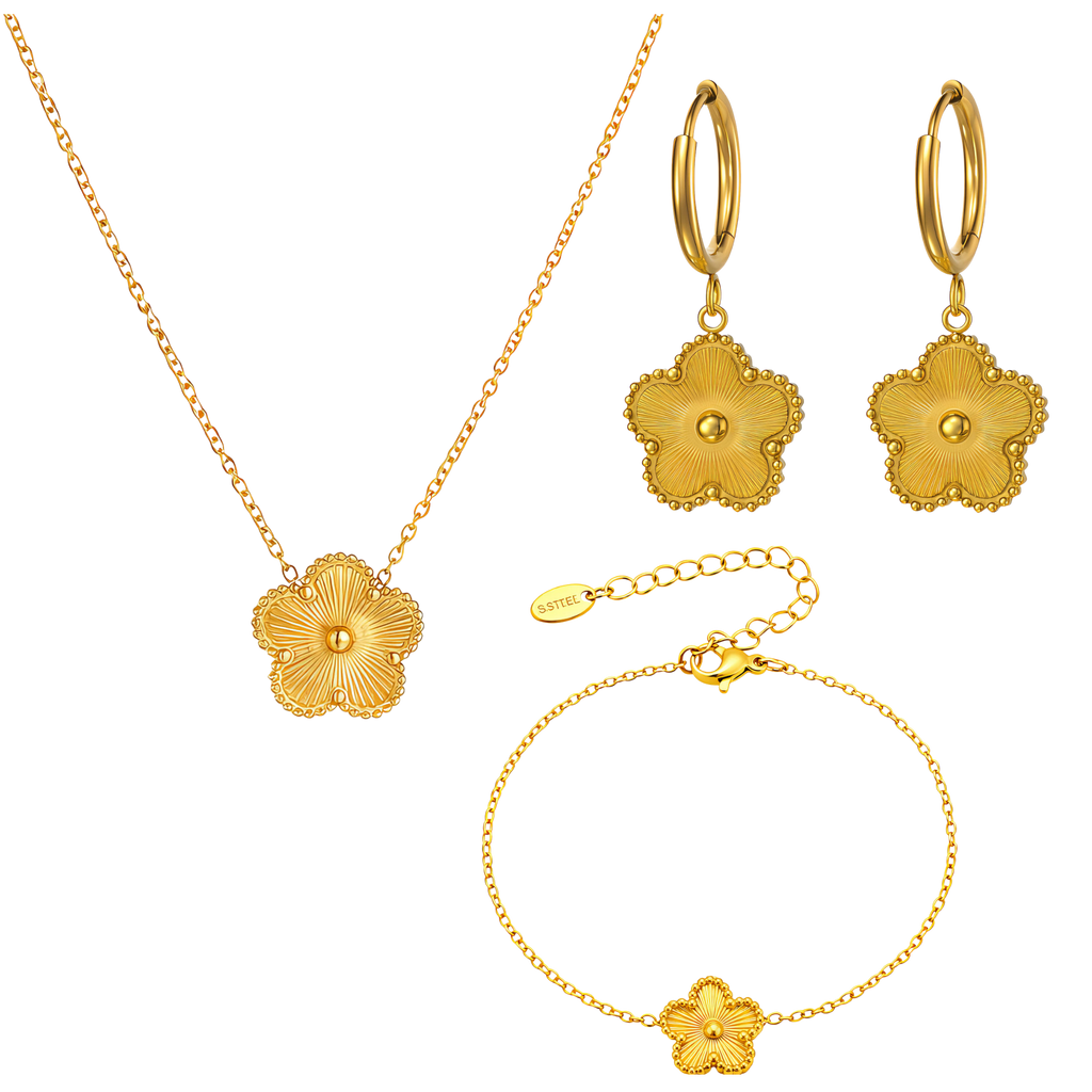 Golden Fleur Jewellery Set – 18K PVD Gold Plated Stainless Steel