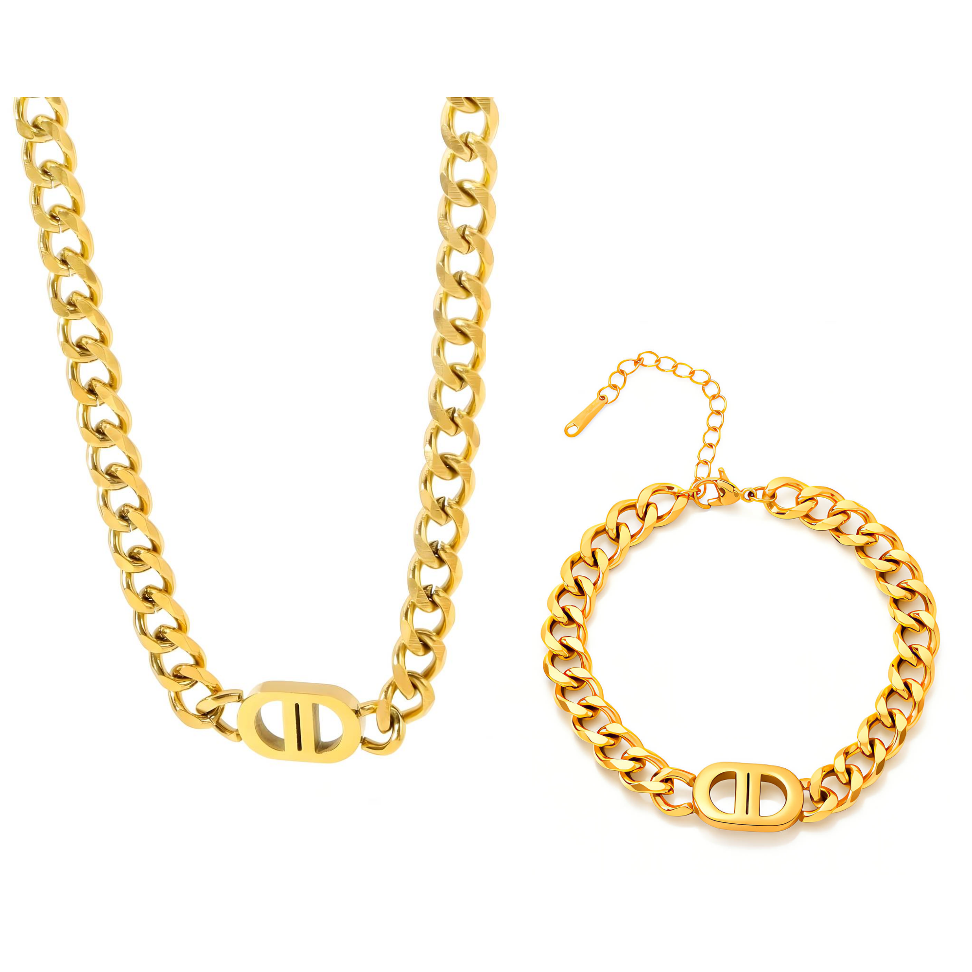Golden Link Jewellery Set – 18K PVD Gold Plated Stainless Steel