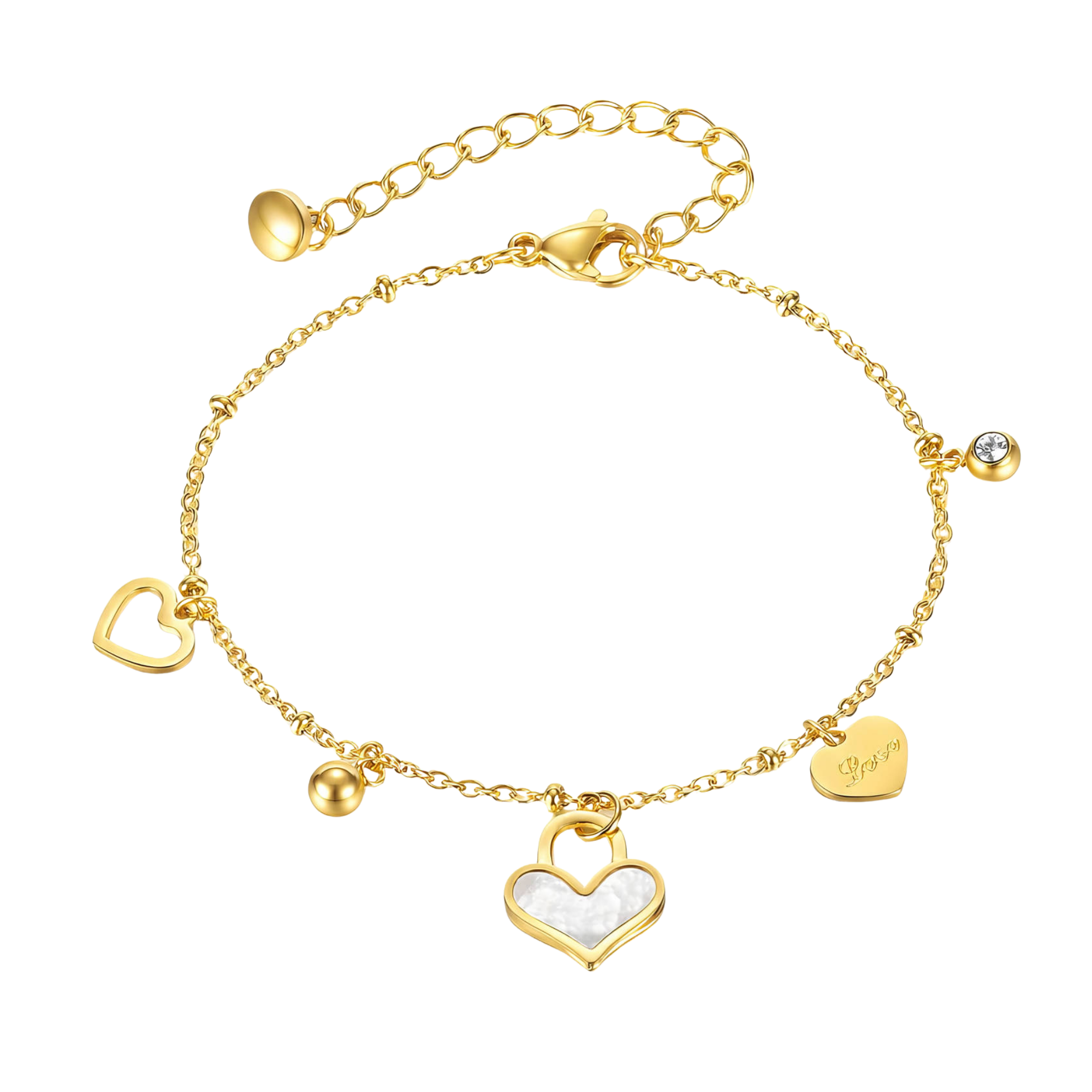 Crystal Heart Love Bracelet – 18K PVD Gold Plated Stainless Steel