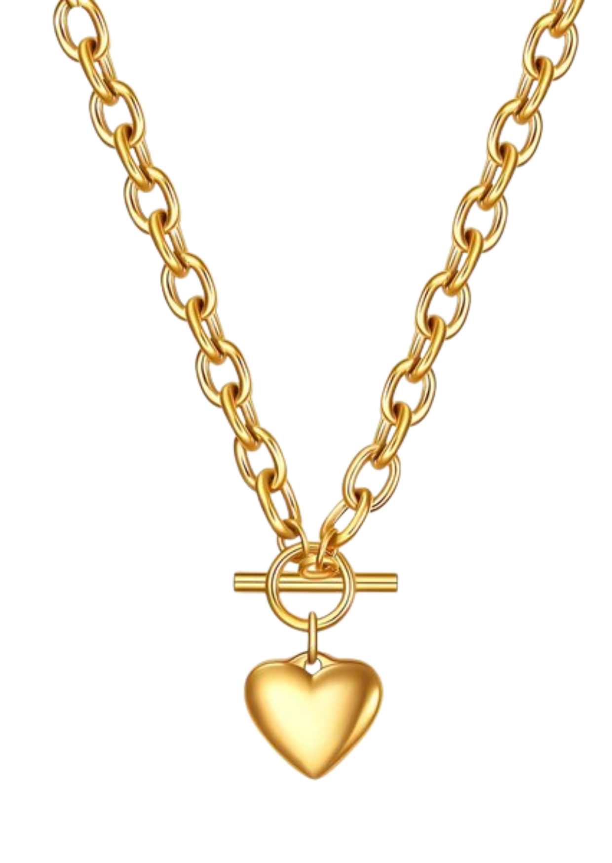 18K Gold-Plated Stainless Steel Heart Pendant Toggle Necklace