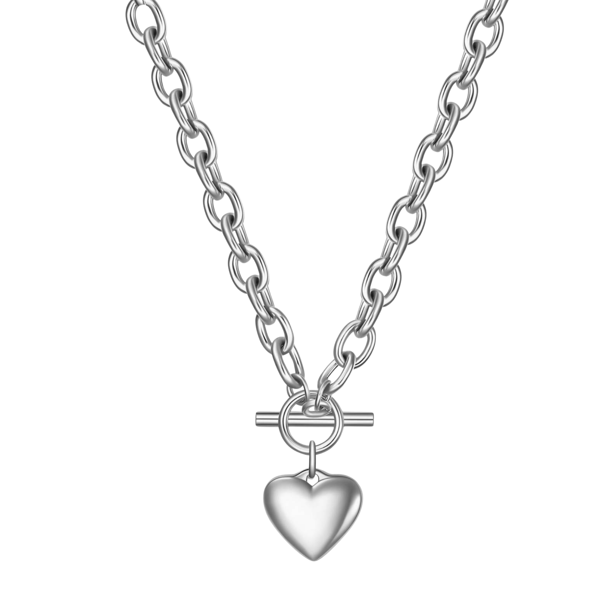 Silver Heart Toggle Necklace – Waterproof Stainless Steel
