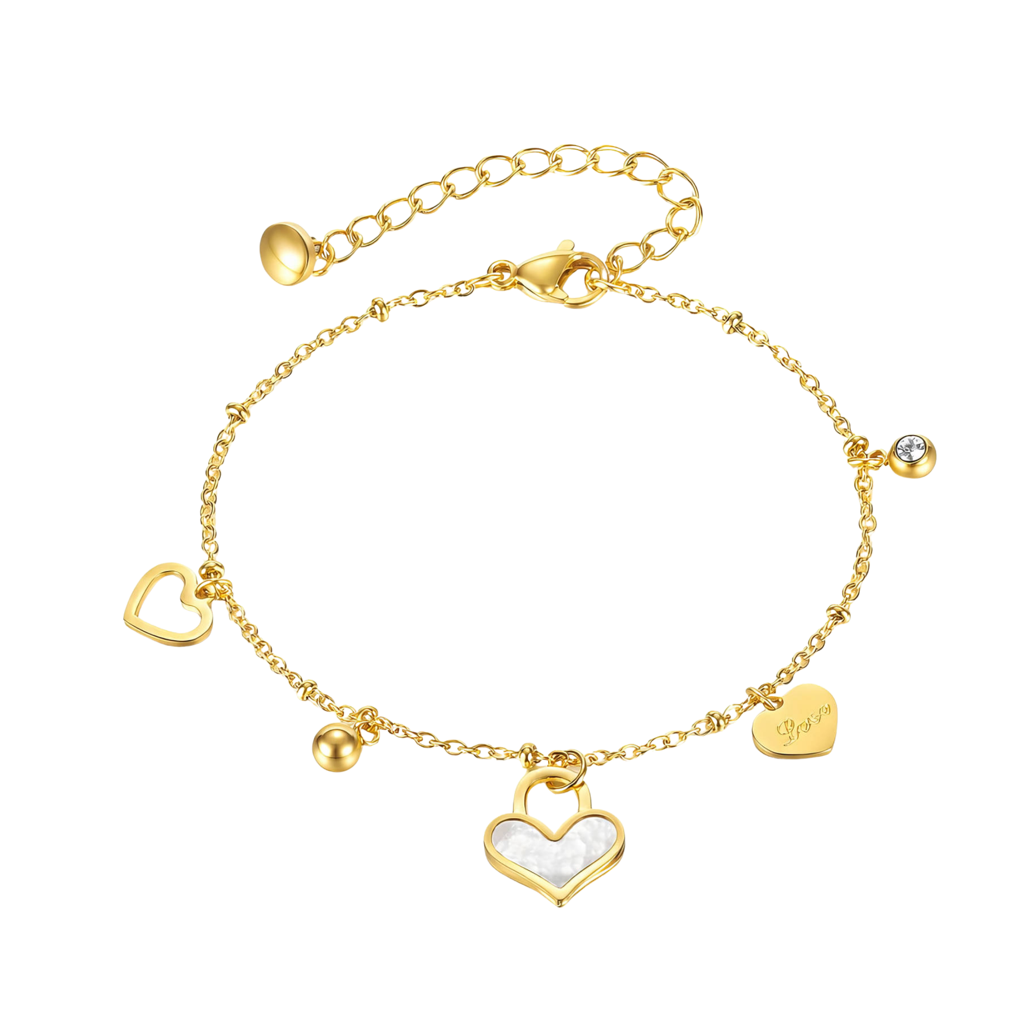 Love Heart Charm Bracelet – 18K PVD Gold Plated Stainless Steel