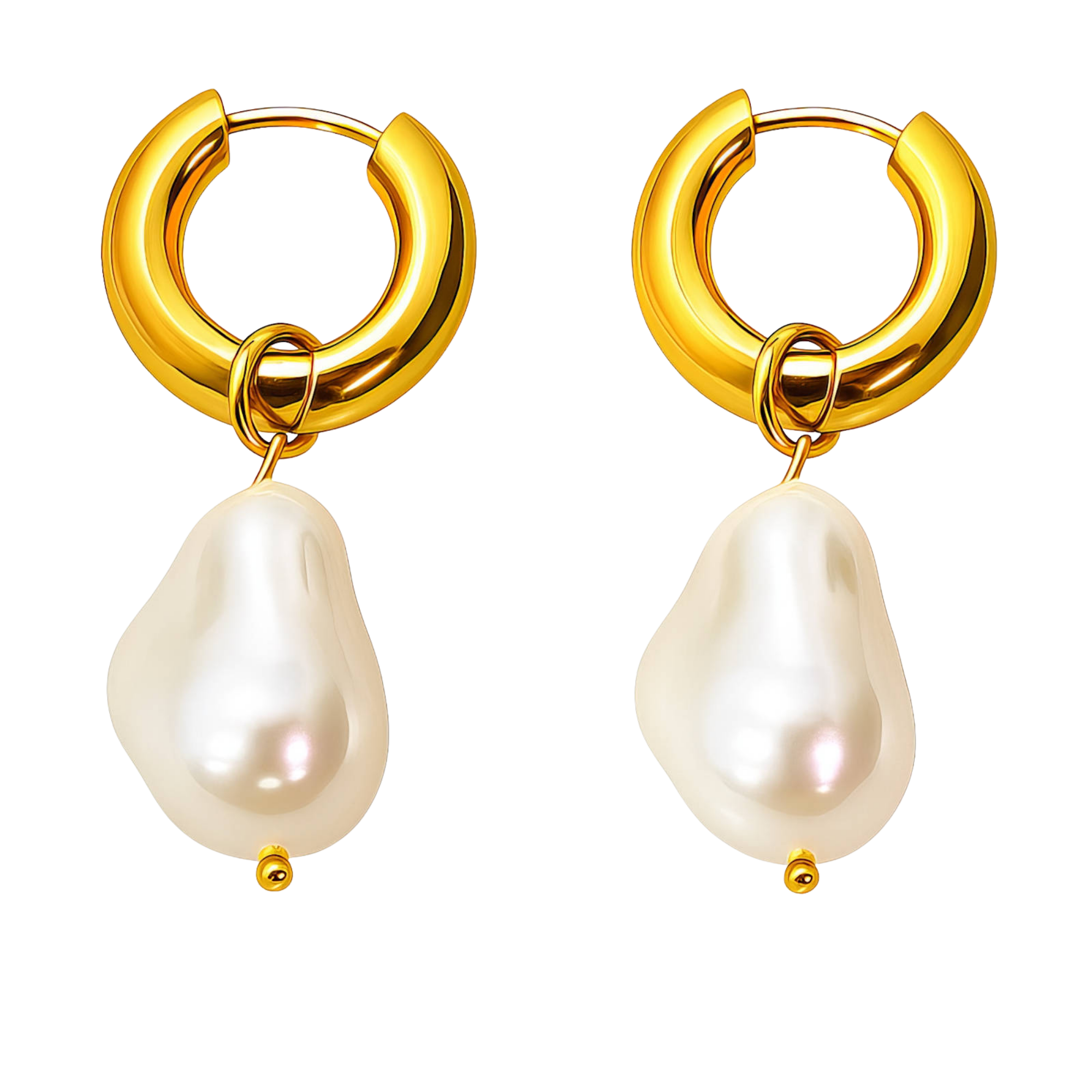 Pearl Drop Hoop Earrings – 18K Gold-Plated Waterproof Jewellery