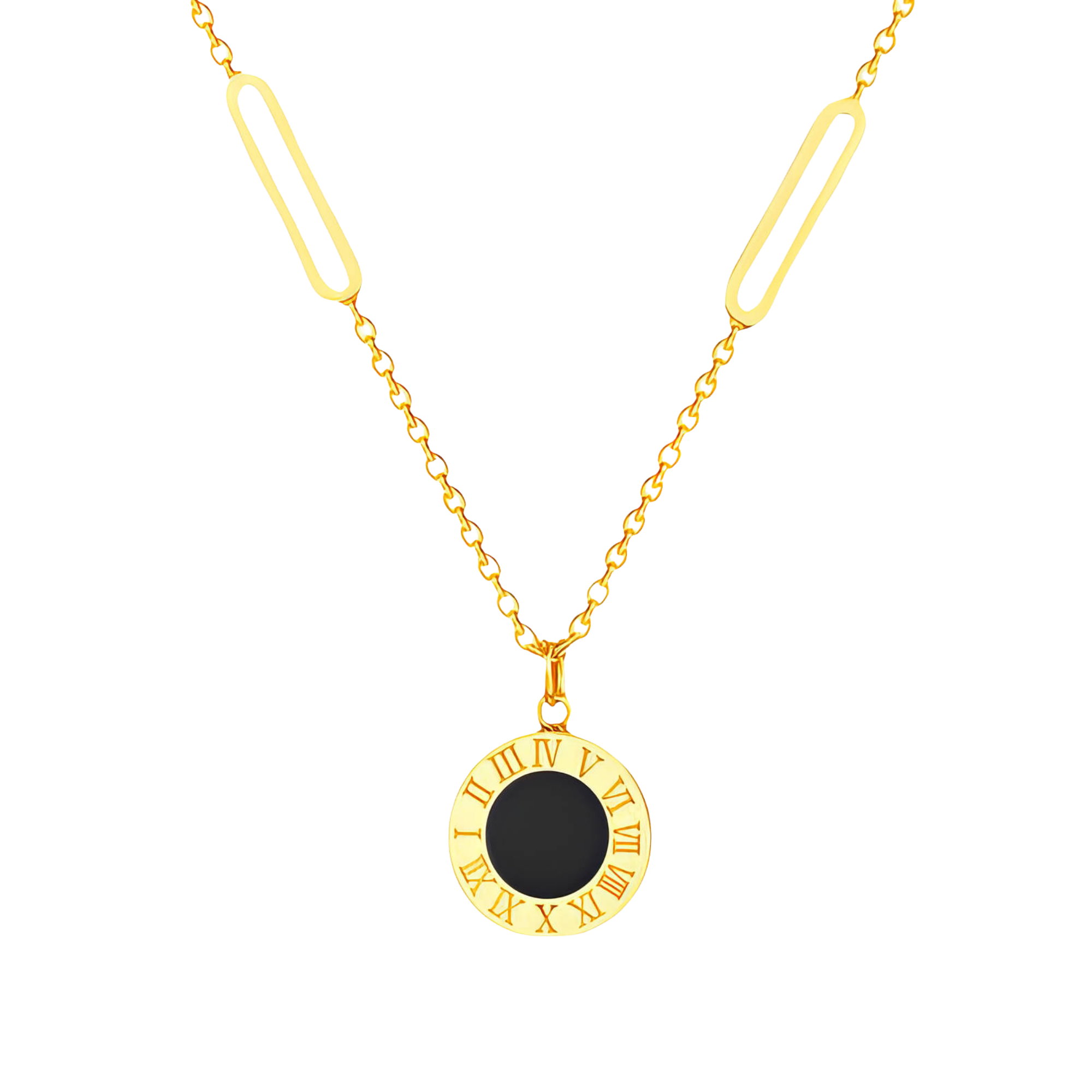 Roman Numeral Pendant Necklace – 18K PVD Gold Plated Stainless Steel