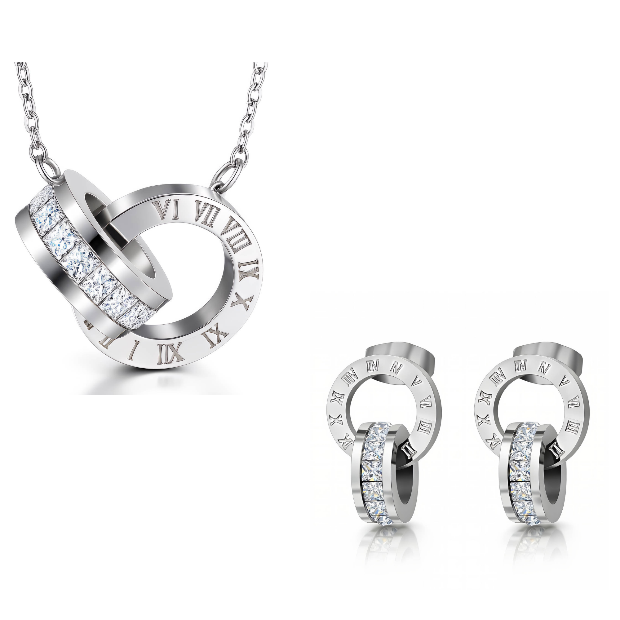 Eternal Roman Crystal Jewellery Set – Stainless Steel & Cubic Zirconia